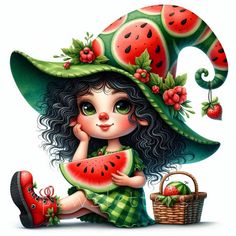 Watermelon Garden, Watermelon Gnome, Female Gnome, Watermelon Theme, Watermelon Art, Sweet Watermelon, Summer Clipart, Garden Gnome, Printable Crafts