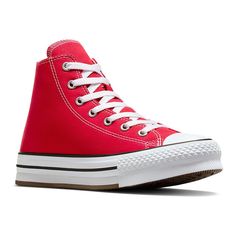 These Converse Chuck Taylor All Star Eva big kids' high top platform Sneakers get redesigned for kids.Click this FOOTWEAR GUIDE to find the perfect fit and more! These Converse Chuck Taylor All Star Eva big kids' high top platform Sneakers get redesigned for kids. Click this FOOTWEAR GUIDE to find the perfect fit and more! SHOE FEATURES High-top silhouette Canvas upper sits on top of an EVA foam platform midsole for elevated style Cushioned foam sockliner Softened stitches and liningsSHOE CONSTR Red High-top Platform Sneakers With Rubber Sole, Red High-top Platform Sneakers With Vulcanized Sole, Red High-top Platform Sneakers, Red High-top Platform Sneakers For Streetwear, Red High-top Casual Platform Sneakers, Red High-top Platform Sneakers For Casual Wear, Casual Red High-top Platform Sneakers, Trendy Red High-top Sneakers With Vulcanized Sole, Converse High-top Sneakers For School