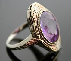 Gold Antique Ring  Gold Cocktail Ring with by SITFineJewelry, $1750.00 Purple Ruby Ring For Formal Occasions, Formal Purple Ruby Ring, Elegant Purple Ruby Ring With Accent Stones, Art Deco Purple Amethyst Ring For Anniversary, Purple Ruby Ring For Anniversary In Fine Jewelry Style, Formal Purple Ruby Ring With Center Stone, Purple Amethyst Art Deco Ring For Anniversary, Heirloom Amethyst Ring With Accent Stones, Heirloom Style Amethyst Ring For Formal Occasions