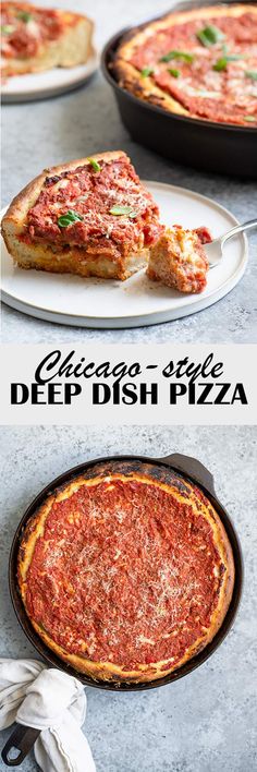 the deep dish pizza is ready to be eaten and put on the table for consumption