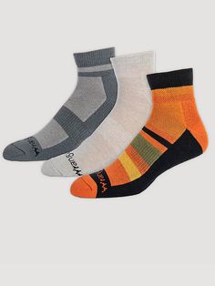 Step into comfort with Wrangler Outdoor Men's ankle socks. These socks are designed for outdoorsy types, offering a reinforced heel and toe, and moisture-wicking fabric. Perfect for hiking, trekking, and adventuring. Casual Anti-odor Outdoor Socks, Casual Moisture-wicking Socks For Outdoor, Casual Non-slip Outdoor Socks, Fade-resistant Sporty Outdoor Socks, Outdoor Socks, Wrangler Accessories, Outdoor Men, Men's Apparel, Orange Grey