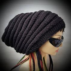 Knitting Tam, Knitted Slouch Hat, New Dreads, Black Dreads, Hair Dreadlocks, Dread Accessories, Long Beanie, Slouchy Beanie Hat, Boho Hat