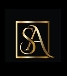 the letter s and a is made up of gold letters on a black background with a golden frame