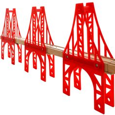 three pieces of red metal bridge on white background