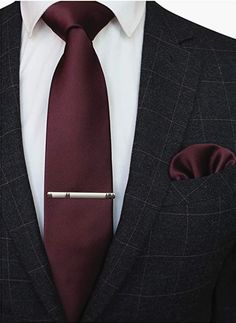 Solid Color, 3.15 x 58+ in Maroon Grooms Suit, Black Suit Red Tie, Formal Tie, Tie Bar Clip, Groom And Groomsmen Attire, Tie Men, Groomsmen Suits, Black Suit, Men’s Suits