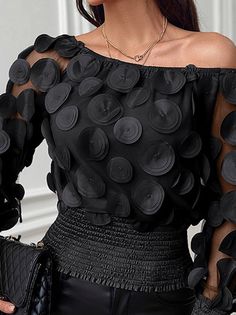 Tops Transparentes, Tulle Blouse, Statement Blouse, Black Blouse Women, Evening Tops, Elegant Shirt, Tulle Fabric, Black Dots, Boho Stil