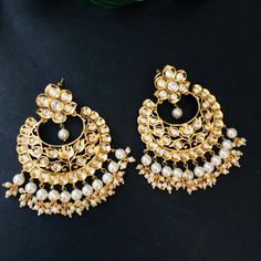 "Golden Pacchi Kundan Chandbali / Jadau Chandbali / Pakistani Chandbali / Indian Bridal Chandbali / Indian Kundan Jewelry /AryaFashions Golden Traditional Indian Pacchi Kundan Chandbalis Handcrafted To Perfection Light Weight earrings Perfect For Indian Weddings And Celebrations A Beautiful & Memorable Gift for Weddings and Special Occasions 22k gold plated jewelry Length: Approx. 3\" Comes with Push back closure" White Chandbalis For Eid Weddings, White Chandbalis For Wedding Eid, White Chandbalis For Wedding And Eid, Bohemian White Chandbalis For Wedding, Diwali White Chandbalis With Zari Work, White Chandbalis With Zari Work For Diwali, White Chandbalis With Latkans For Festive Occasions, White Chandbalis For Eid Party, Traditional White Chandbalis With Zari Work