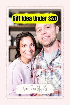 a man and woman posing for a photo with the words gift idea under $ 20