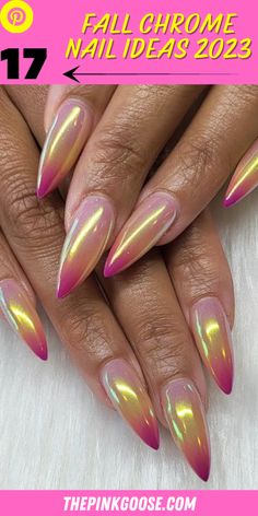 17 Trendy Chrome Nail Ideas for Fall 2023 - thepinkgoose.com Nail Ideas For Fall, Chrome Nail Ideas, Chrome Nails Designs, Pink Chrome, Chrome Nail, Fire Nails, Fancy Nails, Chic Nails, Dope Nails