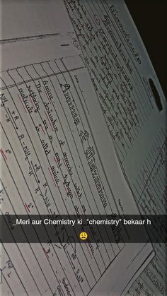 some papers are stacked on top of each other with the words men aur chemistry k'chemsky bokarh