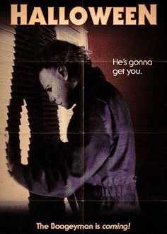 a movie poster for halloween with a man holding a fan in front of his face