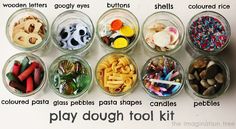 there are many different types of play dough in these containers