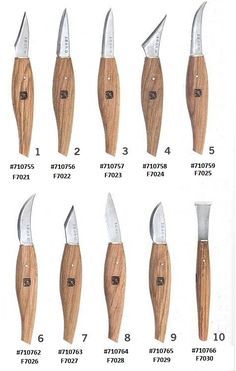 the different types of knifes are shown in this diagram, with numbers on each blade