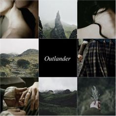 a collage of pictures with the words outlander written on them and images of people holding hands