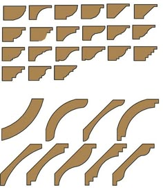 a set of different shapes and sizes of wood planks, with the top section cut out