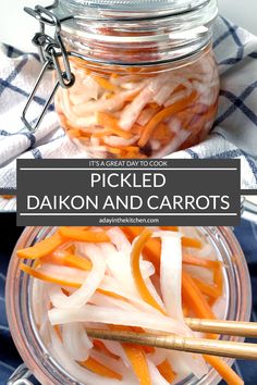 pickled daikon and carrots in a mason jar