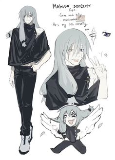 an anime character with grey hair and black clothes