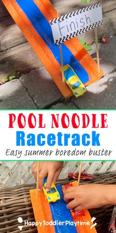 this pool noodle race track is an easy and fun summer boredom buster for kids