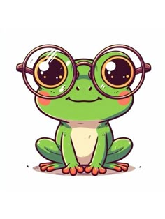 a green frog with glasses on its face