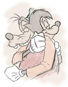 a drawing of two cartoon characters hugging each other