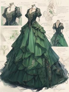 Goth Honeymoon, Dark Green Dress Aesthetic, Butterfly Ball Gown, Grand Dresses, Cottagecore Gown, Royalty Outfits, Creative Dresses, Magical Dress, Whimsical Dress