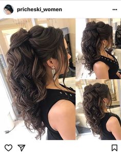 Quinceanera Hairstyles, Quince Hairstyles, Half Updo, Penteado Cabelo Curto, Long Curly Hair, Long Curly