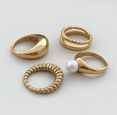 gold croissant ring Non Tarnish Rings, Chunky Gold Rings, Croissant Ring, Accesories Jewelry, Bold Rings, Gold Rings Jewelry, Dome Ring, Ring Stack, Ring Simple