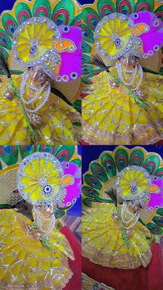 several colorful masks with feathers and beads on them