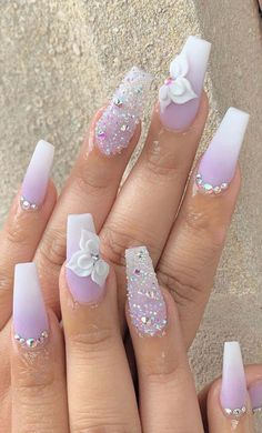 3d Acrylic Nails, Duck Feet, 3d Flower Nails, Nails Beautiful, Lilac Nails, Fancy Nails Designs, Nails Design With Rhinestones