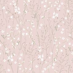 a pink wallpaper with white flowers on it