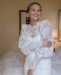 Embrace timeless elegance with our modest wedding dress with sleeves, designed for sophistication and grace. This long sleeve lace wedding dress features a stunning mermaid silhouette, making it perfect for a civil wedding dress. The high neck adds a touch of classic refinement, creating a look that's both modest and unforgettable. 💍✨ Name: Lace Princess Color: off-white Bodice: lace, satin, lining Sleeves: lace Skirt: lace, satin, lining Train: 10''/25 cm 💍 Check our real brides' photo and story: https://lutienbridal.com/blogs/brides Standard sizes from US 0-0 to US 20 are available. Made-to-measure dress is sewn by individual bride's measurements Returns and exchanges Standard size dresses are returnable Custom and made to brides' measurements orders are not returnable 💛 Follow us on Lace Bolero Wedding, Wedding Dress High Neck, Lace Wedding Dress Mermaid, Wedding Dress Topper, Civil Wedding Dress, Wedding Dress Winter, Long Sleeve Lace Wedding Dress, Wedding Dress Modest, Modest Wedding Dresses With Sleeves