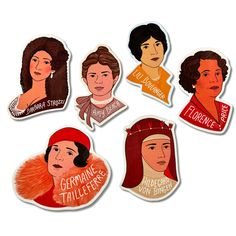 six stickers with different women in their hair