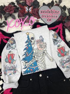 Sorta Merry Sorta Scary Skellie Christmas Sweater Spooky Christmas, Ash Gray, Gray Sweatshirt, Sublimation Ink, Sticker Shop, Feel It, Grey Sweatshirt, Christmas Sweatshirts, Holiday Collection