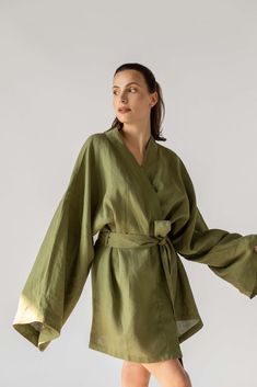 100% linen kimono in one size bust: 132 cm, sleeve: 73 cm, length: 88 cm polish linen with oeko-tex certificate Linen Wrap Robe For The Beach, Linen Wrap Robe For Beach, Linen Kimono With Kimono Sleeves For Loungewear, Linen Wrap Kimono For Vacation, Vacation Linen Wrap Kimono, Summer Linen Loungewear Robe, Summer Linen Robe For Loungewear, Summer Linen Robe With Relaxed Fit, Spring Linen Loungewear Robe