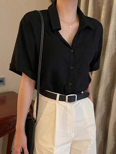 Collared Shirt Outfits, Black Shirt Outfits, Polo Shirt Outfits, Black Button Up Shirt, Sleeve Fashion, Mode Inspo, Inspired Outfits, Business Casual Outfits