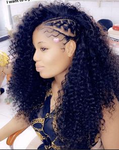 Curly Weave With Braids, Braids And Curly Hairstyles Black Women, Half Weave Hairstyles, Curly Hair With Braids On The Side, Fluffy Braids Hairstyles, Half Crochet Hairstyles, Braids And Crochet Hairstyles Half, Half Cornrows Half Crochet, Birthday Hairstyles Black Women