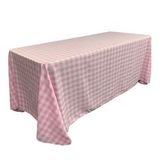 a pink and white checkered table cloth