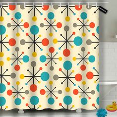 PRICES MAY VARY. 🌻Size: 72 in length and 72 in width. 🌻Material: Made of high-quality waterproof polyester fabric, good air permeability, soft and comfortable to the touch, no dyes are harmful to family health. 🌻Structure: Each shower curtain is equipped with stainless steel holes, 12 C-shaped hooks, no perforation and easy to install. 🌻Performance: Ball-type waterproof, efficient and quick-drying, bright colors, clear images, opaque to protect privacy, a hem with perfect weight, so that the Vintage Shower Curtains, Retro Bathroom Decor, Atomic Retro, Book Holder Stand, Mod Decor, Retro Bathrooms, Mid Century Modern Patterns, Bathroom Decor Sets, Office Prints