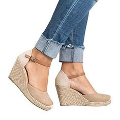 Style:WedgesOccasion:Holiday,CasualAccents:Adjustable BuckleUpper Material:Artificial NubuckToe Type:Closed ToeShoes Style:WedgesGender:WomenHeel Type:Wedge HeelColor:Red,Blue,Green,Black,ApricotLength (inch):34:8.5, 35:8.7, 36:8.9, 37:9.3, 38:9.4, 39:9.6, 40:9.8, 41:10, 42:10.2, 43:10.4 Cute Wedges Shoes, Cute Wedges, Wedges Shoes, Wedges Sandals, Womens Sandals Wedges, Espadrille Sandals, Womens Wedges, Ankle Strap Heels, Sandal Fashion