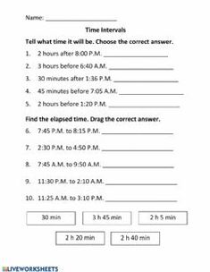 the worksheet for reading time intervals