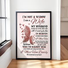 i'm not a widow i am a wife poster with frame on the floor