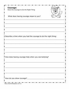 a worksheet with the words courage and an image of a bear on it