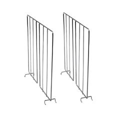 two metal barricades with wheels are shown on a white background, one is black and the other is silver