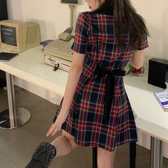 This plaid mini dress has a wide collar, button front closure, tie back, and retro a-line cut Size: • S: Bust: 80cm/ 31.5 in, Length: 85cm/ 33.5 in, Sleeves: 18cm/ 7.1 in• M: Bust: 84cm/ 33.1 in, Length: 86cm/ 33.9 in, Sleeves: 19cm/ 7.5 in• L: Bust: 88cm/ 34.6 in, Length: 87cm/ 34.3 in, Sleeves: 20cm/ 7.9 inMaterial: Cotton, Polyester Cheap Plaid Long Sleeve Dresses, Cheap Cute Plaid Summer Dress, Cheap Plaid Dresses With Short Sleeves, Cheap Cute Plaid Dress For Summer, Cheap Lined Plaid Mini Dress, Plaid Dress Patterns, Cheap Casual Plaid Mini Dress, Cheap Plaid Dresses For Winter, Cheap Casual Short Sleeve Plaid Dress