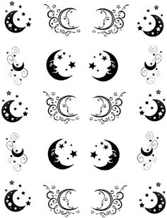 Moon Design Art, Moon Stars Art, Waterslide Nail Decals, Star Silhouette, Moon Tattoo Designs, Moon Drawing, Celestial Art, Tattoos For Daughters