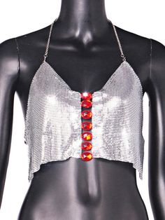 Metal crop top. Edgy Cropped Crop Top For Spring, Edgy Crop Top For Night Out, Spring Club Crop Top, Edgy Cropped Top For Parties, Edgy Cropped Summer Crop Top, Edgy Cropped Crop Top For Summer, Edgy Summer Crop Top, Edgy Red Tops For Club, Edgy Red Crop Top For Summer