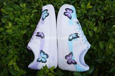 Blue Green Butterfly, Hand Painted Shoes, Nike Brand, Green Butterfly, Shoe Company