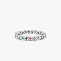 bezel set white gold ring Multicolor Round Gemstones With Prong Setting, Multicolor Round Sapphire Gemstones, Multicolor Round Sapphire Ring Fine Jewelry, Multicolor Sapphire Ring Fine Jewelry, Multicolor Round Bezel Set Jewelry, Fine Jewelry With Multicolor Halo, Multicolor Sapphire Ring, Fine Jewelry: Multicolor Stackable Pieces, Multicolor Round Jewelry With Bezel Setting