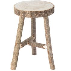 a wooden stool made out of logs