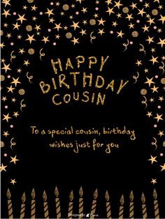 a black birthday card with gold stars and sparkles on the bottom, says happy coun